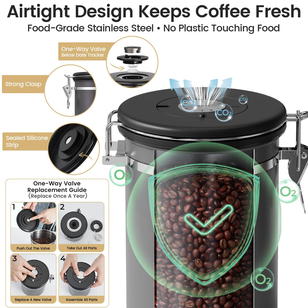 Veken stainless steel 304 construction preserves aroma and flavor.