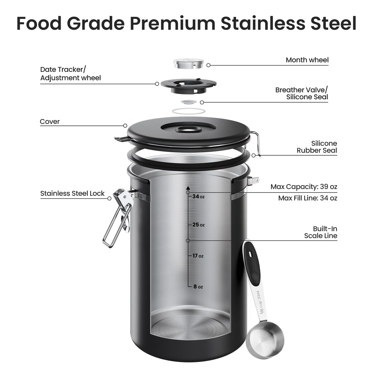 Veken durable stainless steel body for long-lasting storage