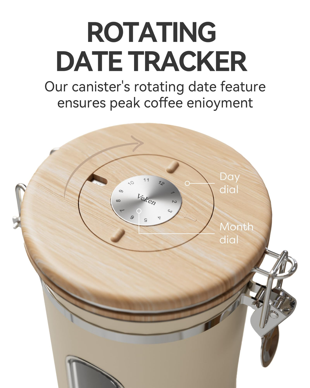Veken coffee canister with stainless steel body for durable aroma protection