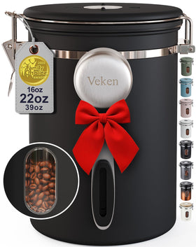Veken 22oz coffee canister with window shows contents at a glance and freshness