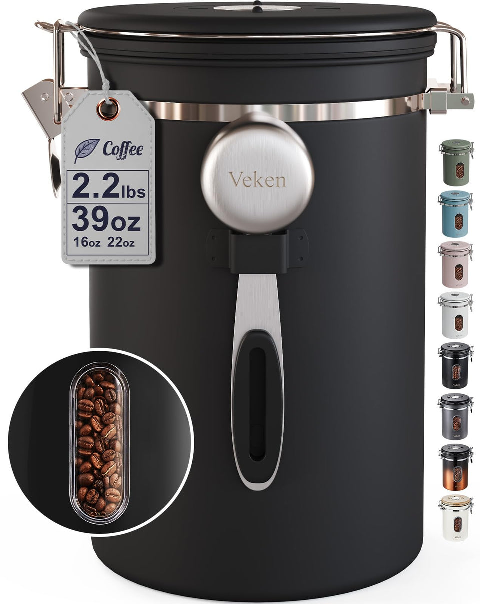 Veken coffee canister with window to see beans at a glance