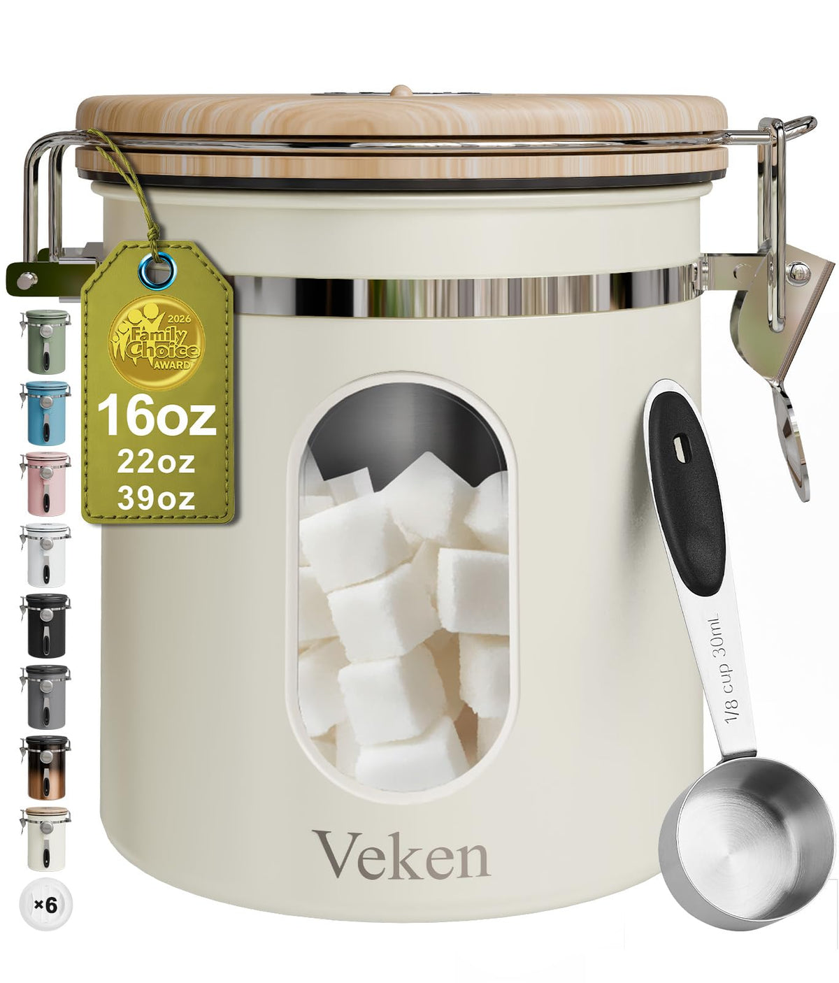 Veken coffee canister with window and valve preserves freshness