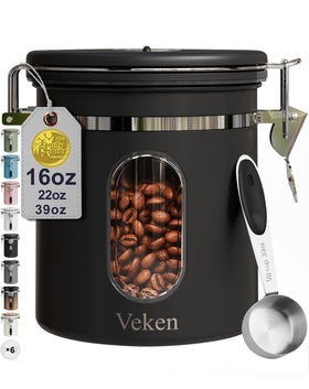 Veken Coffee Canister with Window shows remaining beans at a glance.