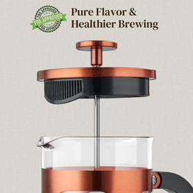 Veken French Press 21oz carafe side view highlights spill-resistant design for travel.