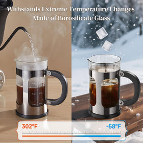 Veken French Press 21oz glass carafe emphasizes clarity for hot or cold brews