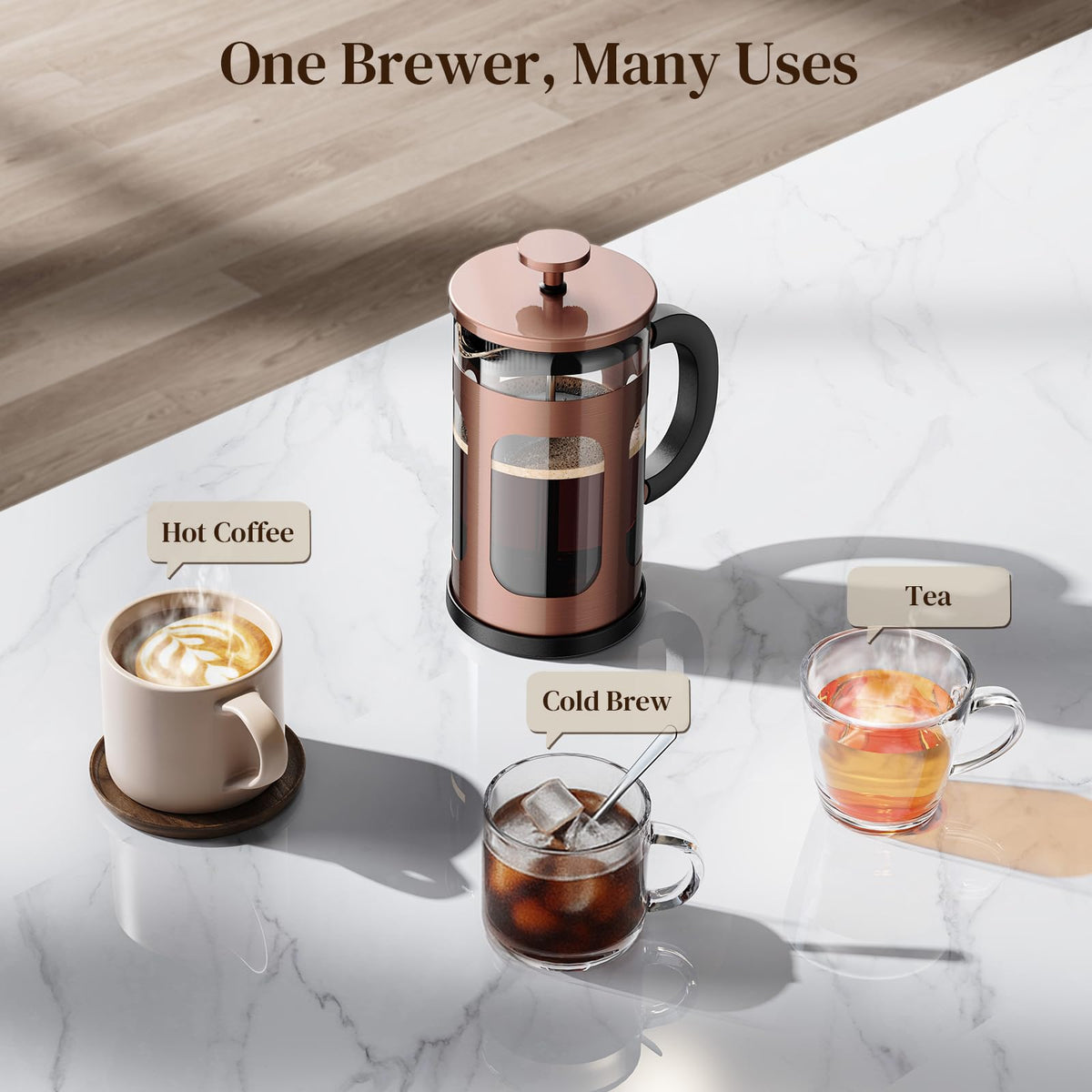 Veken carafe markings with scoop simplify precise brewing and measurement.