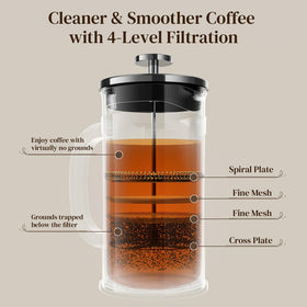 Veken French Press 21oz plunger assembly shows easy disassembly for cleaning