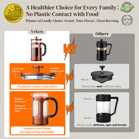 Veken press with heat resistant borosilicate glass for hot brews