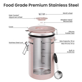 Veken stainless steel canister body with durable construction.