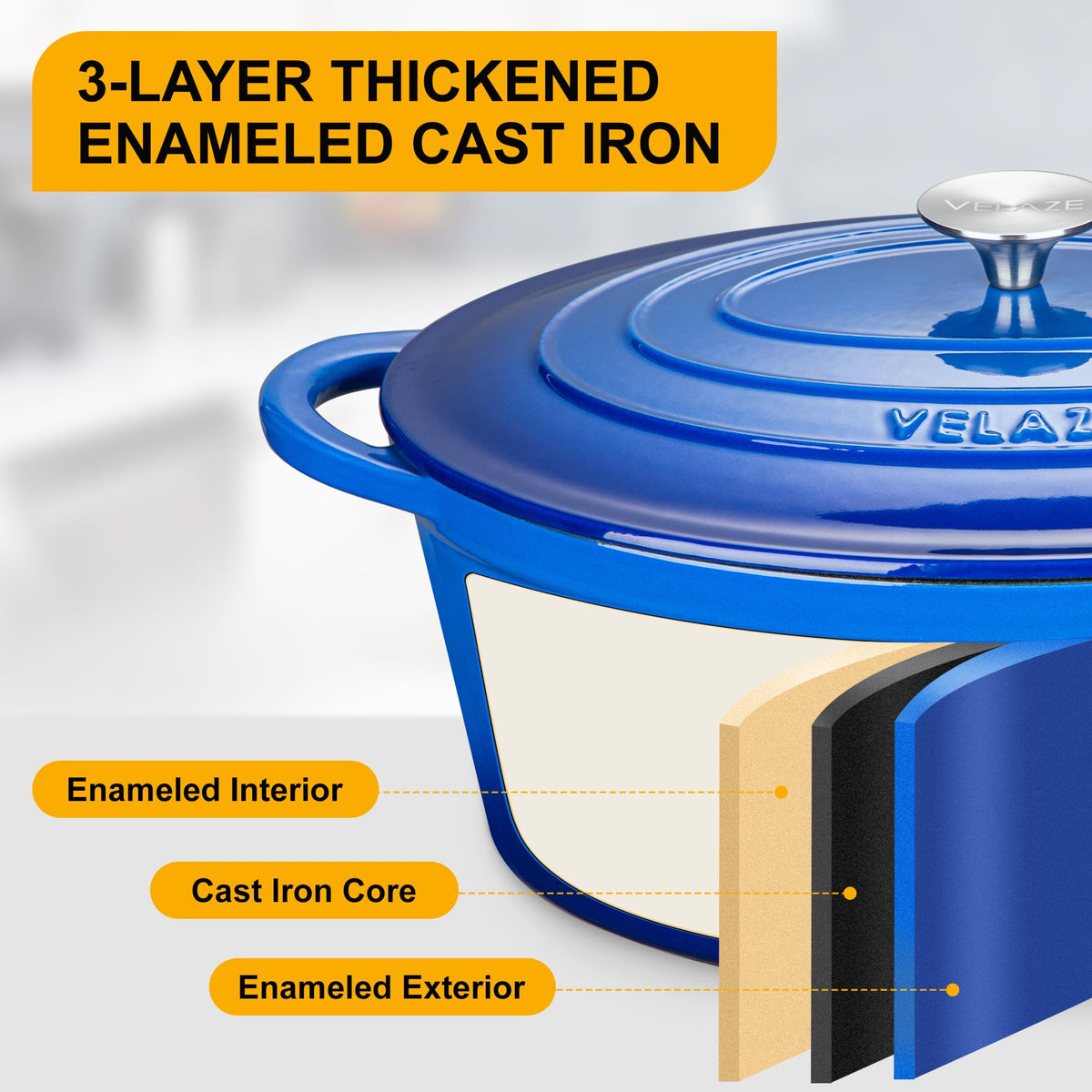 Velaze enamel-coated dutch oven for easy cleaning and maintenance