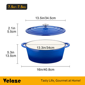 Velaze enamelled oval dutch oven with dual handles for easy lifting