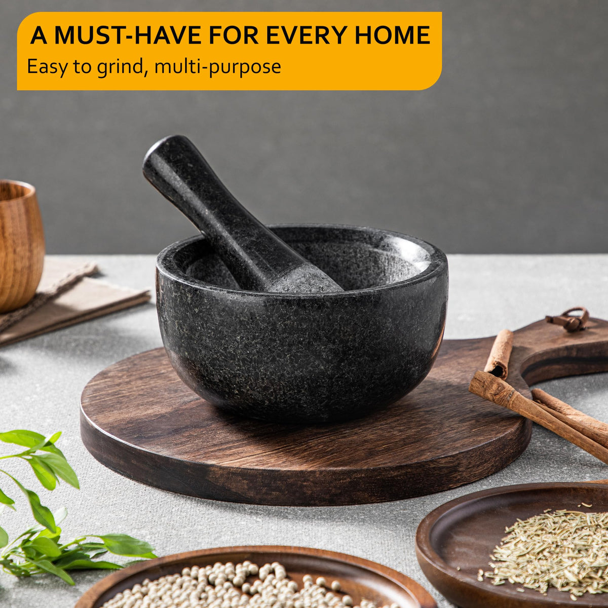 Velaze gift-ready mortar and pestle set in branded packaging.