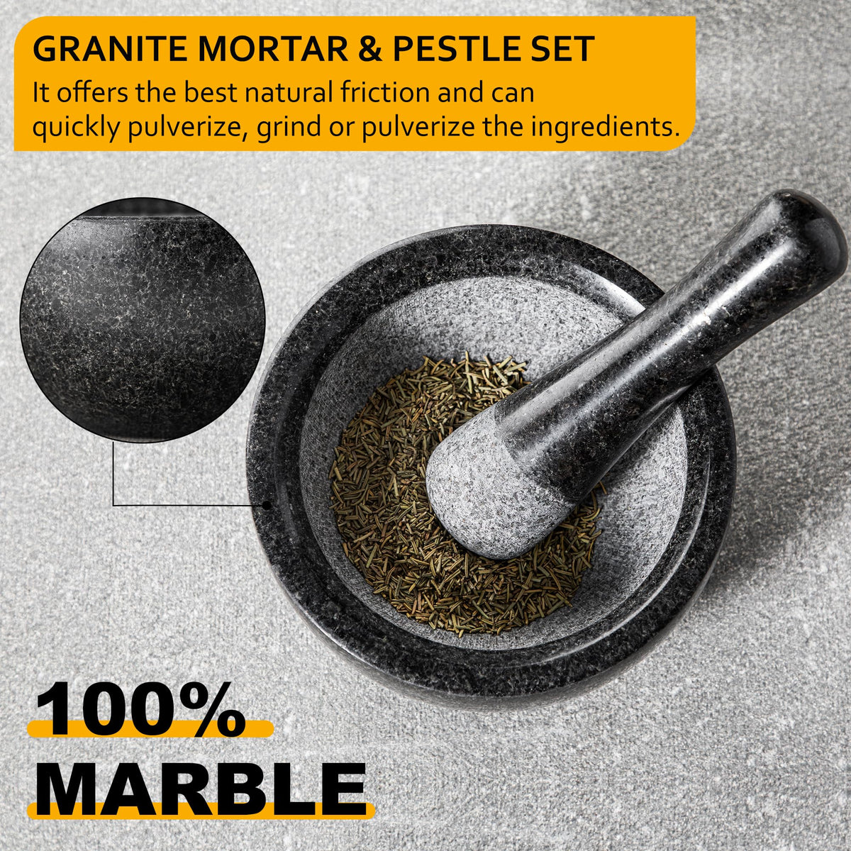 Velaze granite mortar interior texture showing natural friction.