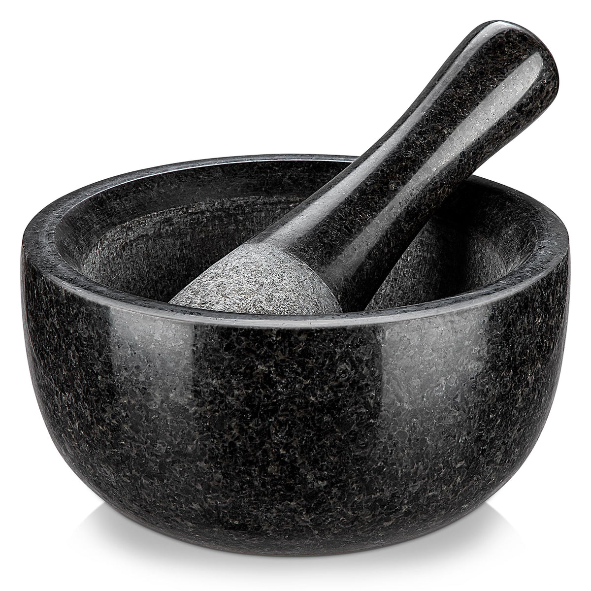 Velaze large mortar set on counter for grinding herbs.