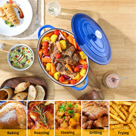 Velaze oval enameled dutch oven highlighting heat retention