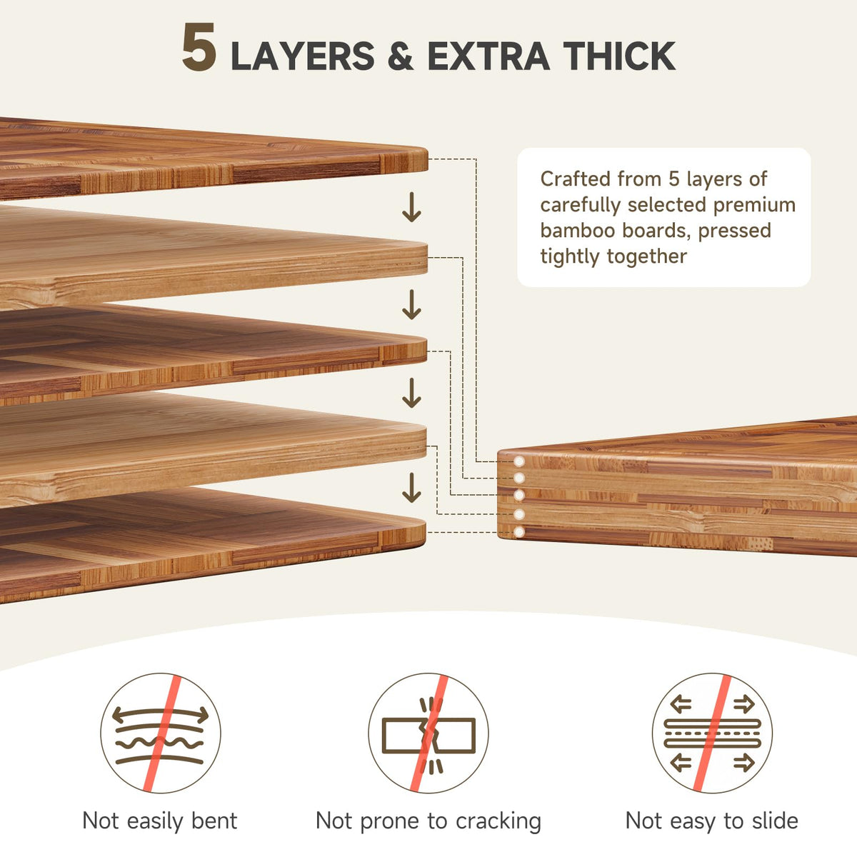 Vellzeyce cutting board XL size 1 inch thick, premium bamboo for heavy-duty prep.