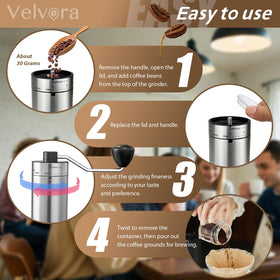 Velvora 30g capacity suitable for 1–2 cups per grind.