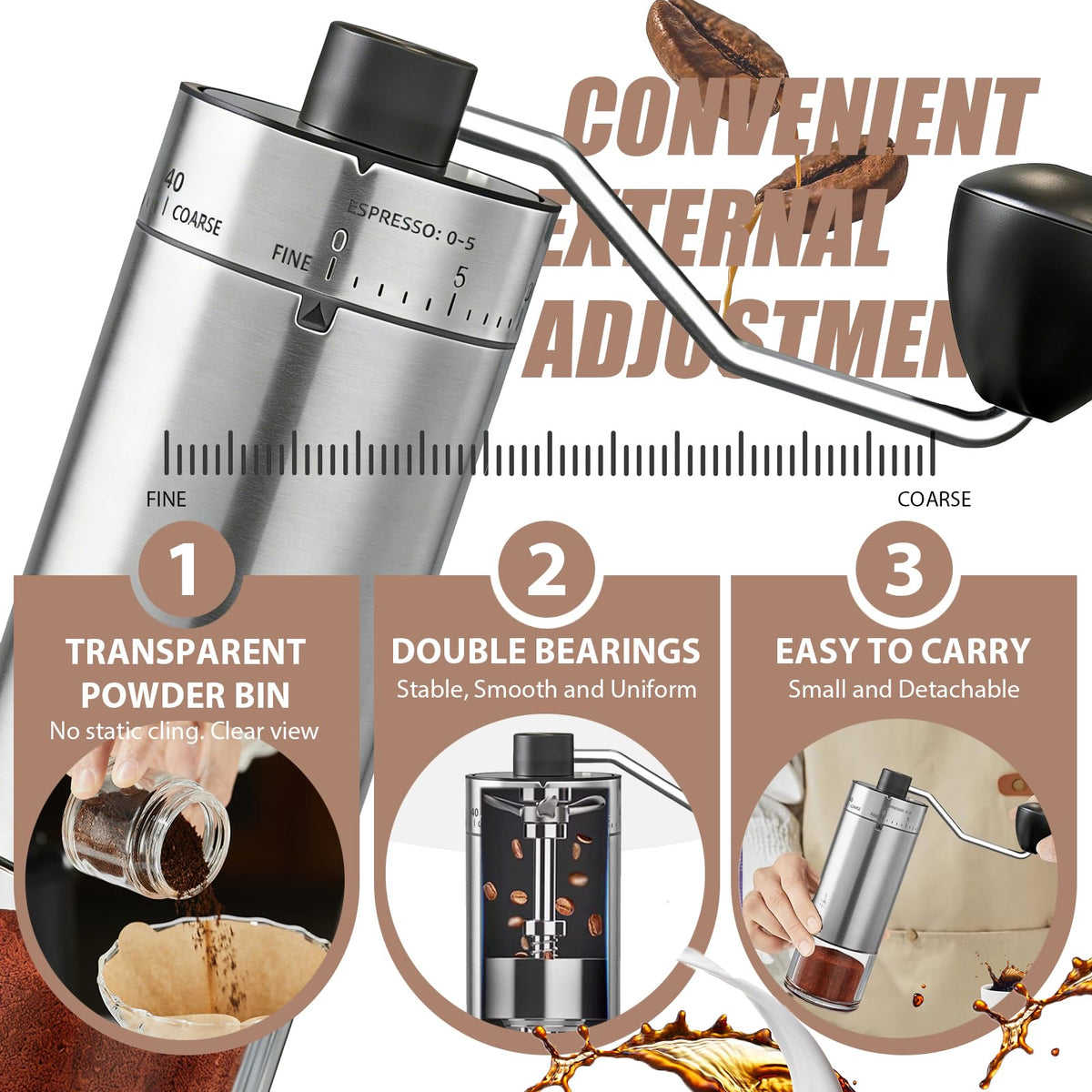 Velvora grind container is clear to monitor grind amount at a glance.