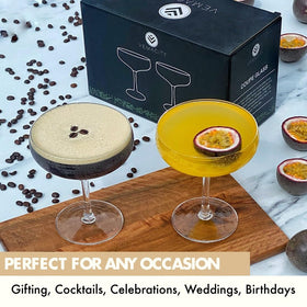 VEMACITY champagne saucers ready for celebrations and sparkling toasts.