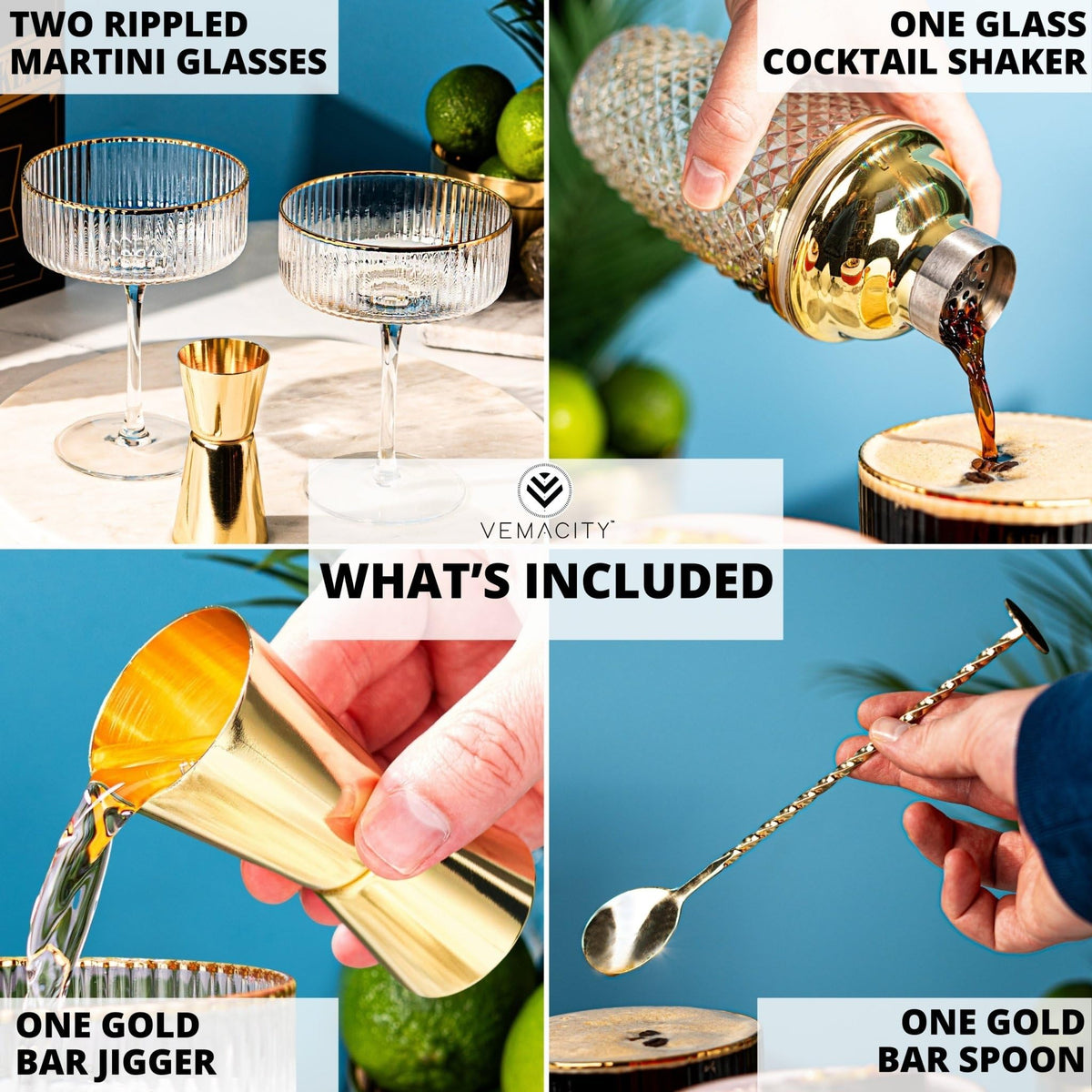 Vemacity espresso martini glasses ribbed with gold rims elevate home mixology