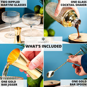 Vemacity espresso martini glasses ribbed with gold rims elevate home mixology