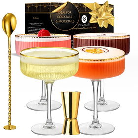 VEMACITY ribbed coupe glass with gold rims for elegant cocktails