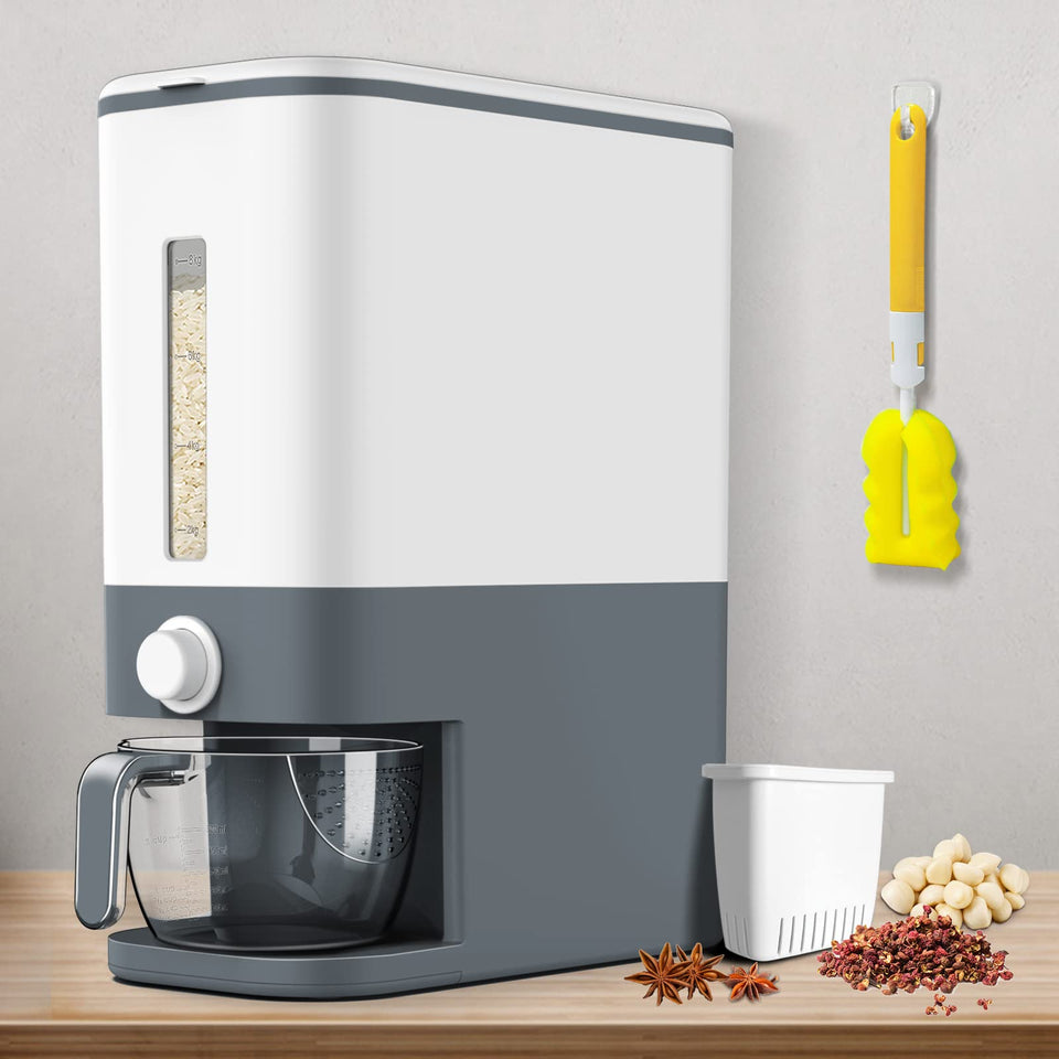 VenDotbi Rice Dispenser with built-in fresh box keeps moisture out for longer shelf life.