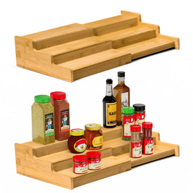 VenDotbi spice rack 3-tier bamboo expandable helps organize spices.