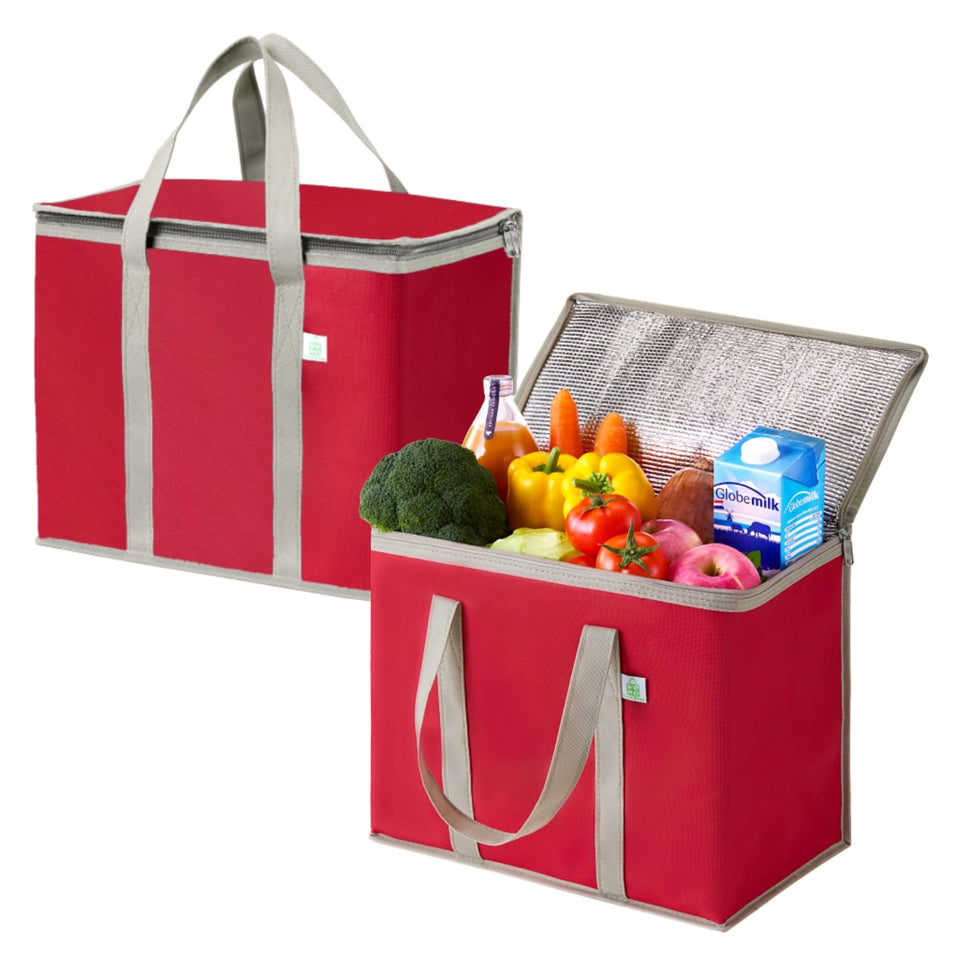 VENO 2-pack cooler bag red front view, sturdy design for reliable grocery trips