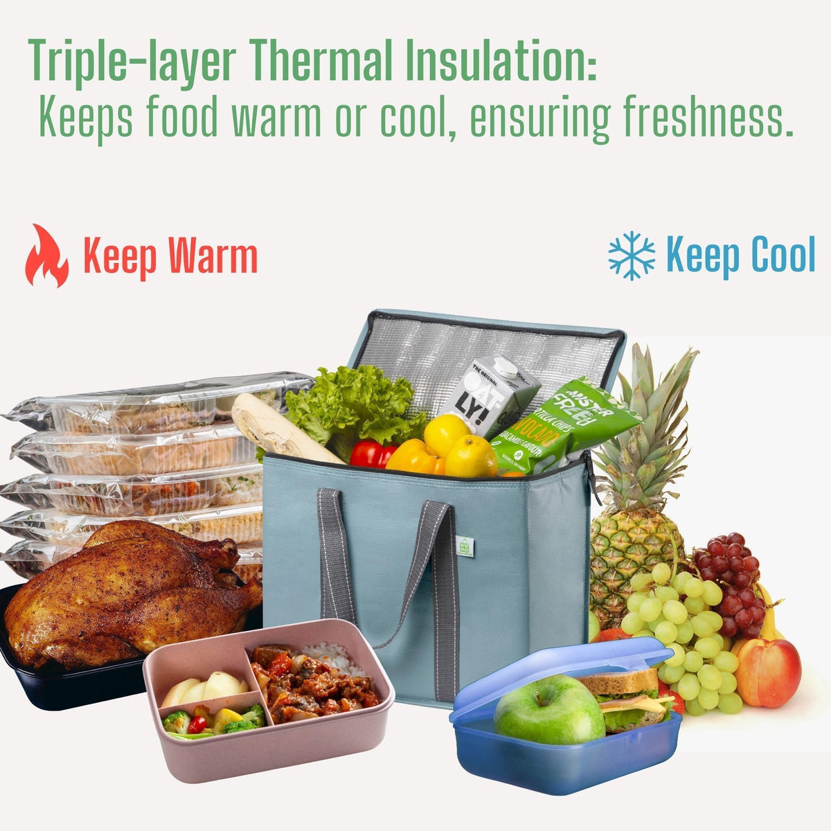 VENO 2-pack cooler bag side view demonstrates spacious capacity for groceries.