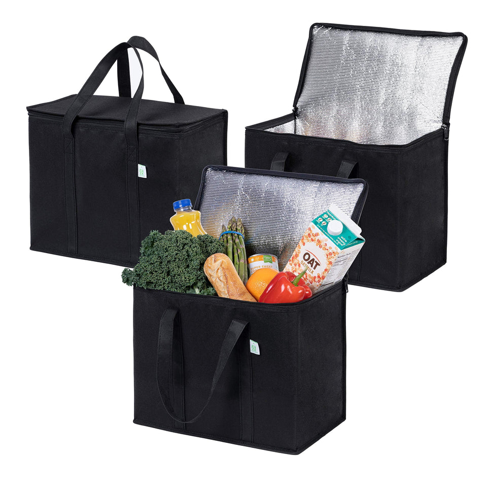 VENO 3-pack insulated bag with collapsible stand keeps groceries organized and reusable.