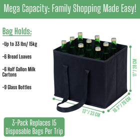 Veno 3-pack reusable grocery bags stand up in a cart for quick loading