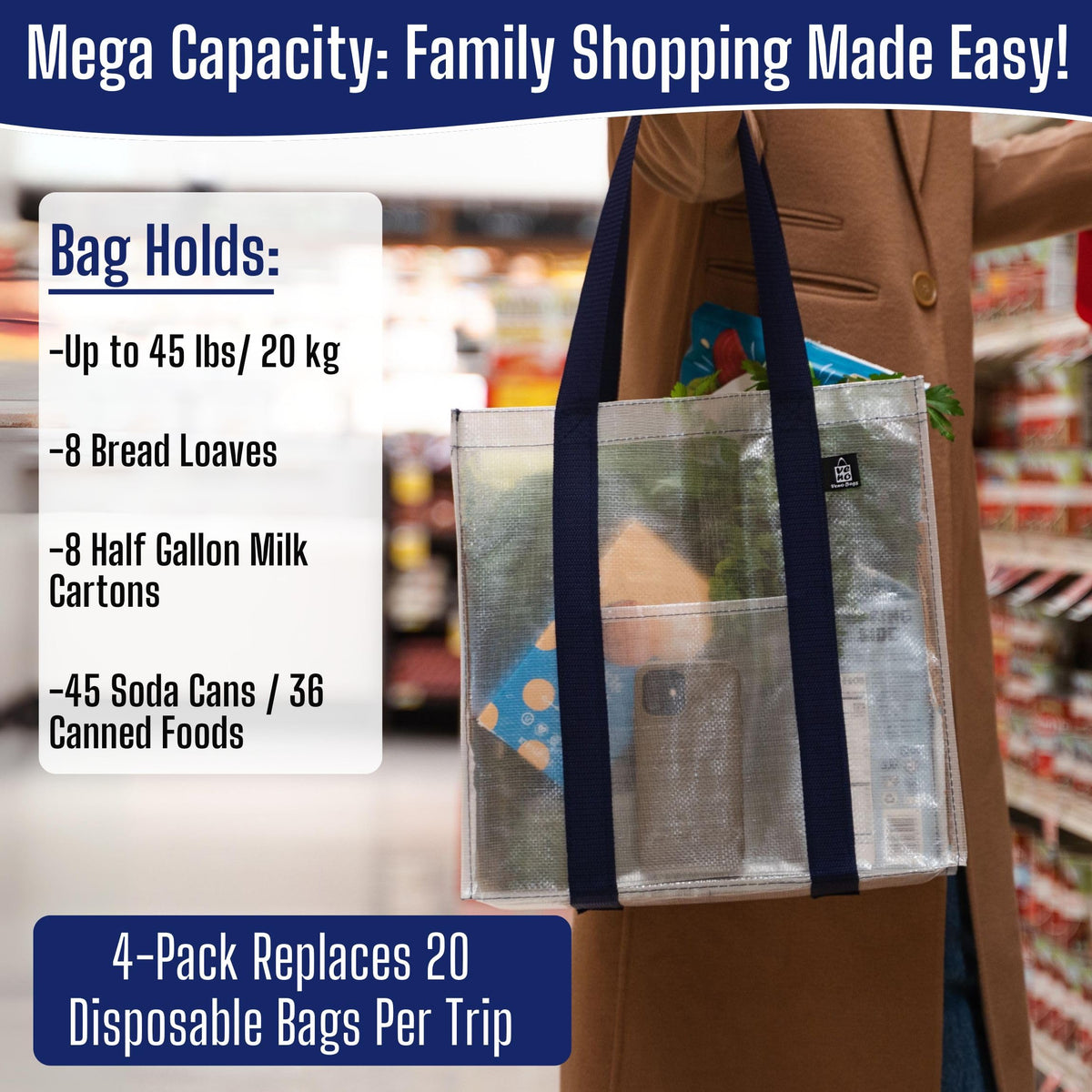 VENO bags feature 12-inch handles for comfortable carrying.