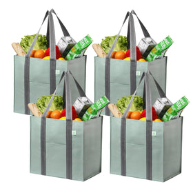 VENO 4-pack reusable grocery bags with front pocket for quick access.