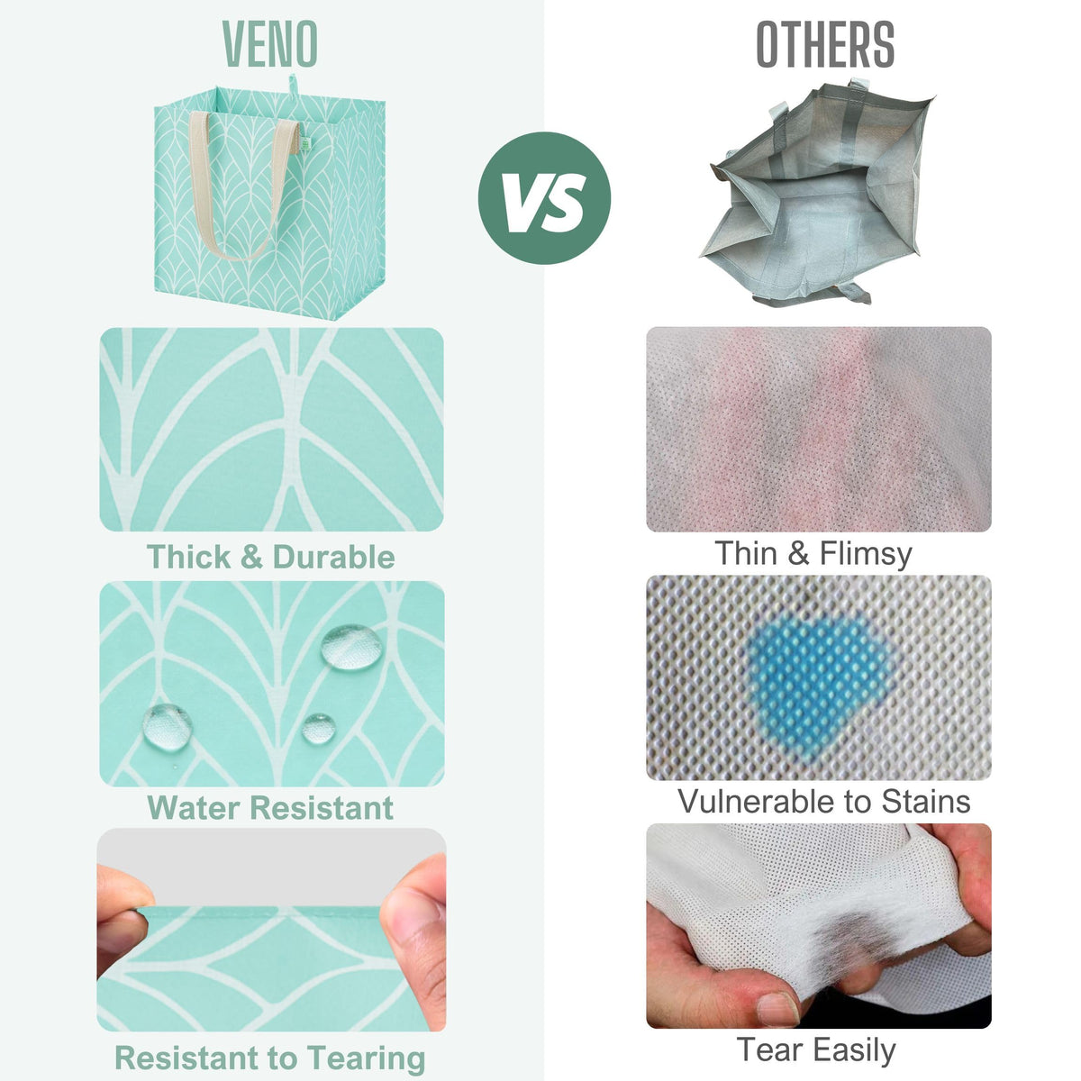VENO 12-inch handles offer comfortable carrying options