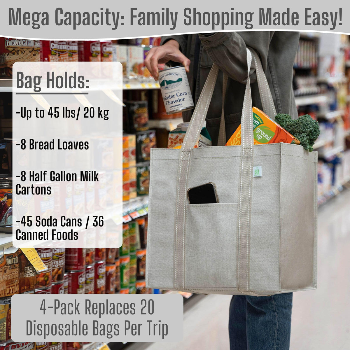 VENO bags folded flat for compact, easy storage in car or purse.