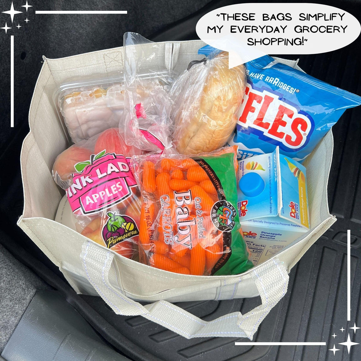 VENO beige bags stay upright with a sturdy hard bottom for stable loading.
