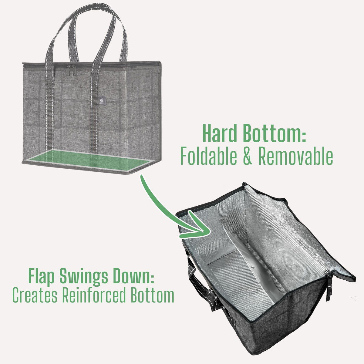 VENO collapsible grocery bag folds flat for easy storage at home or in car