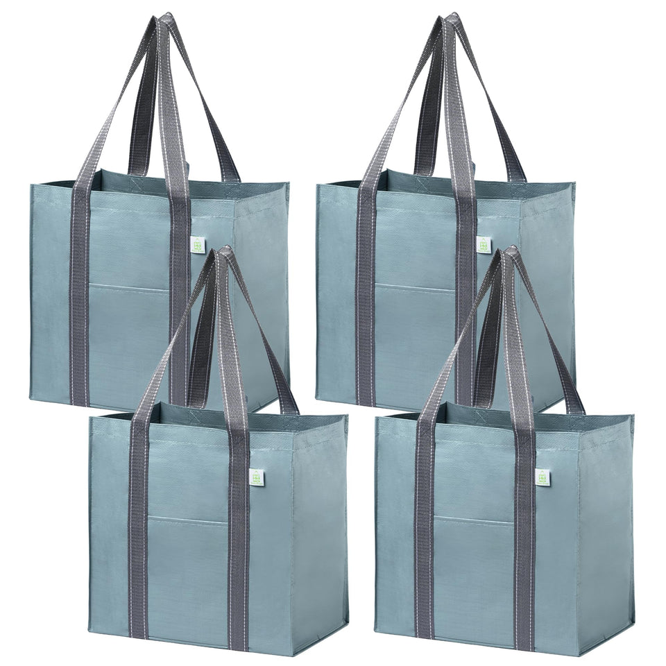 VENO bags with front pocket and hanging loop for easy shopping access.