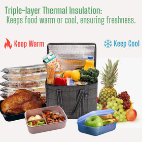 VENO insulated cooler bag with hard bottom keeps foods stable during transport