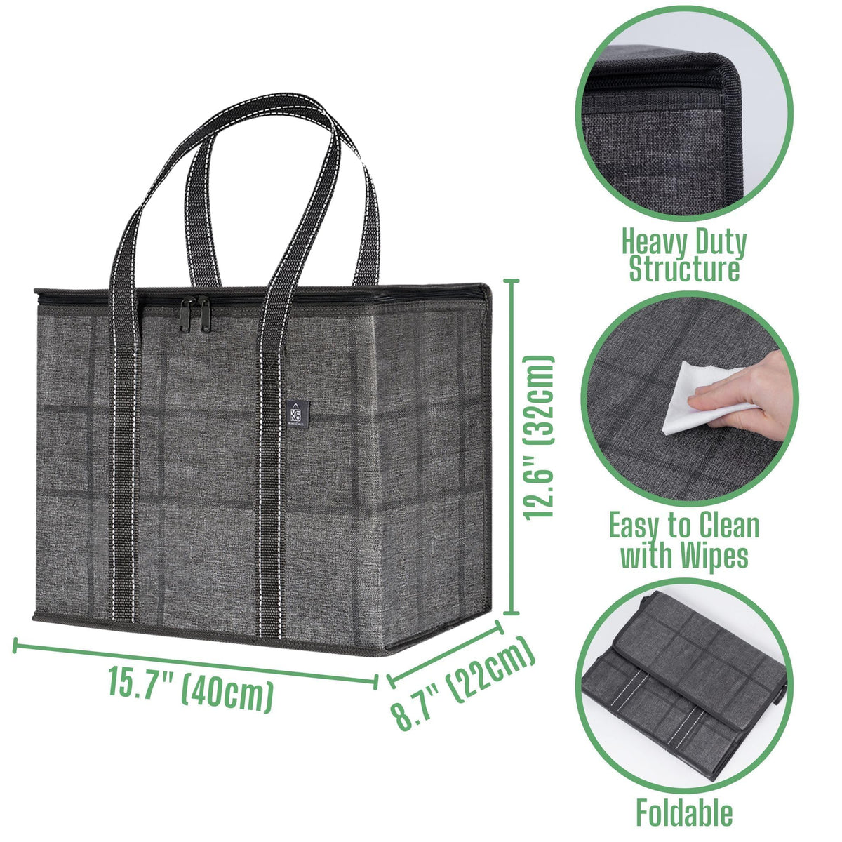 VENO reinforced handles and zippered lid for durable daily use