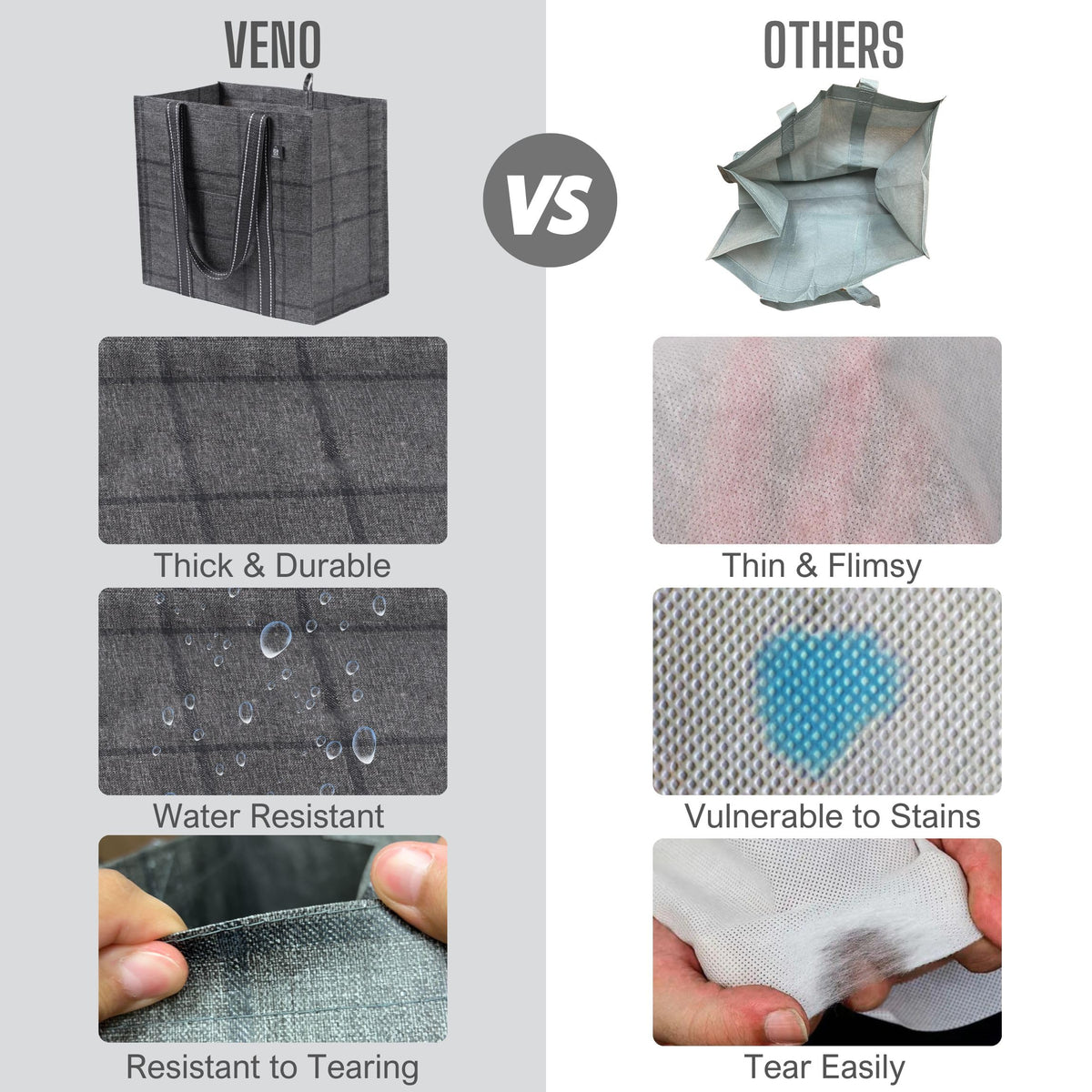VENO Windowpane 4Pack bags folded storage for car or purse.
