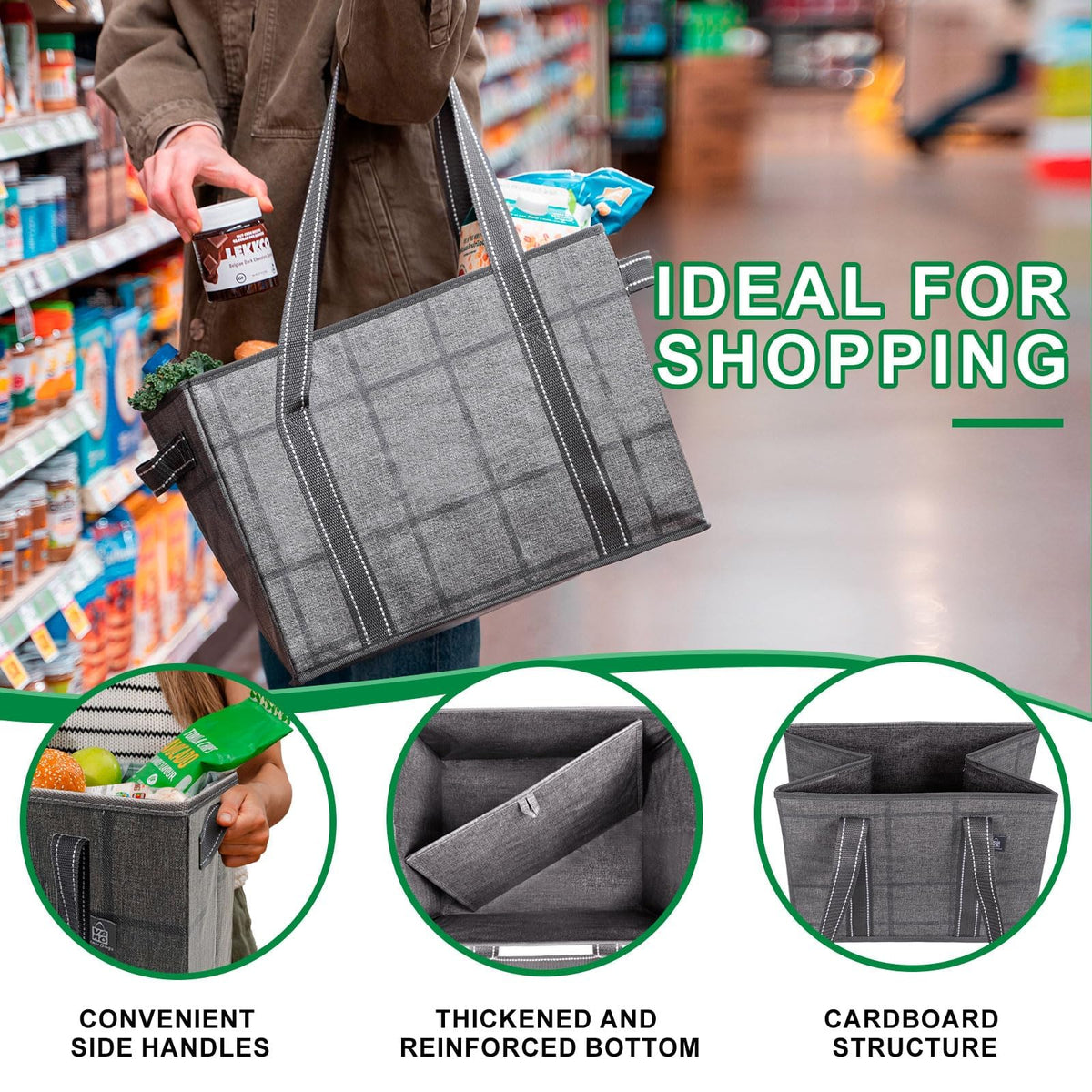 VENO Windowpane hard-bottom keeps groceries stable during transport.