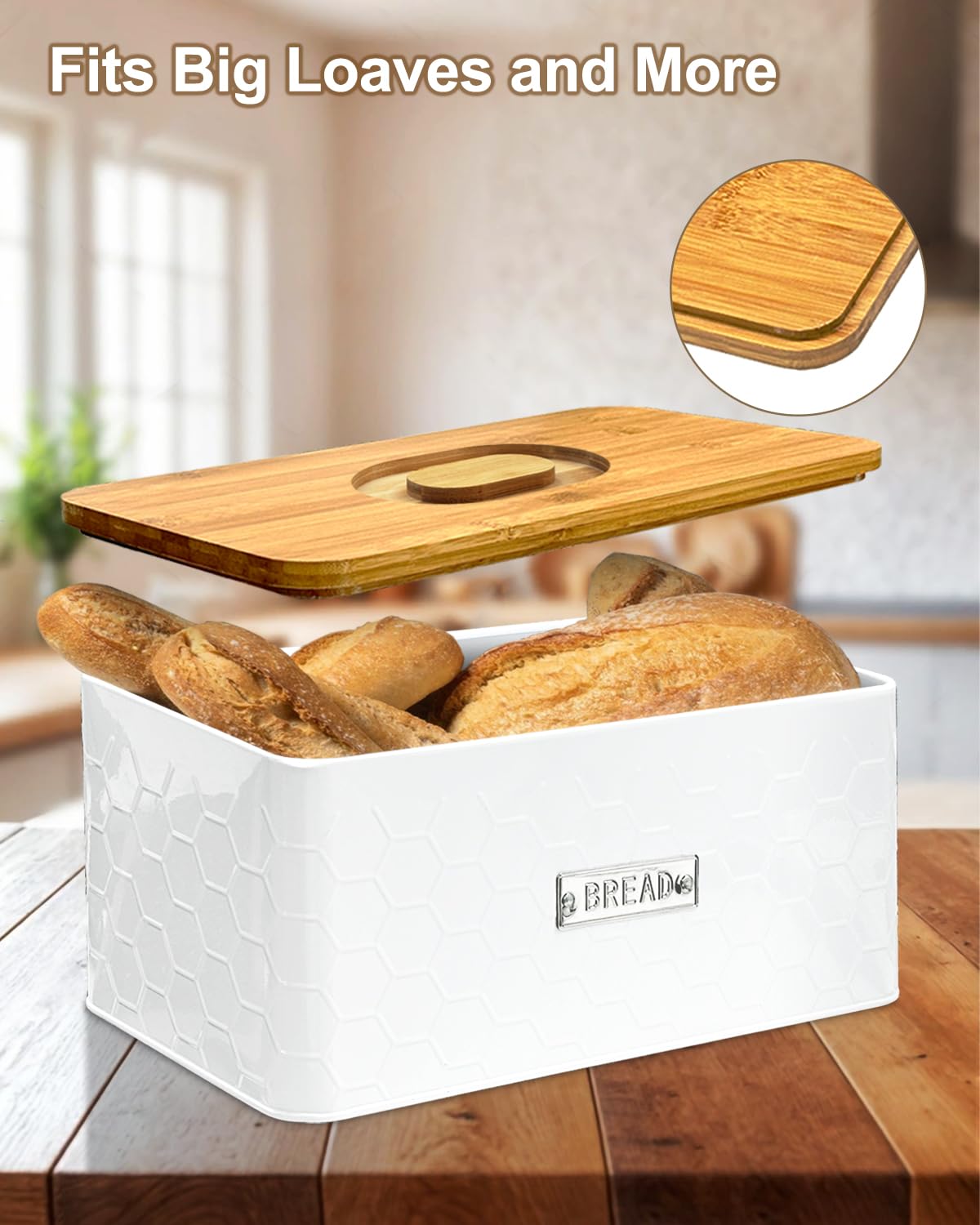 Vensovo bread box capacity holds two loaves and more for daily baking organization.