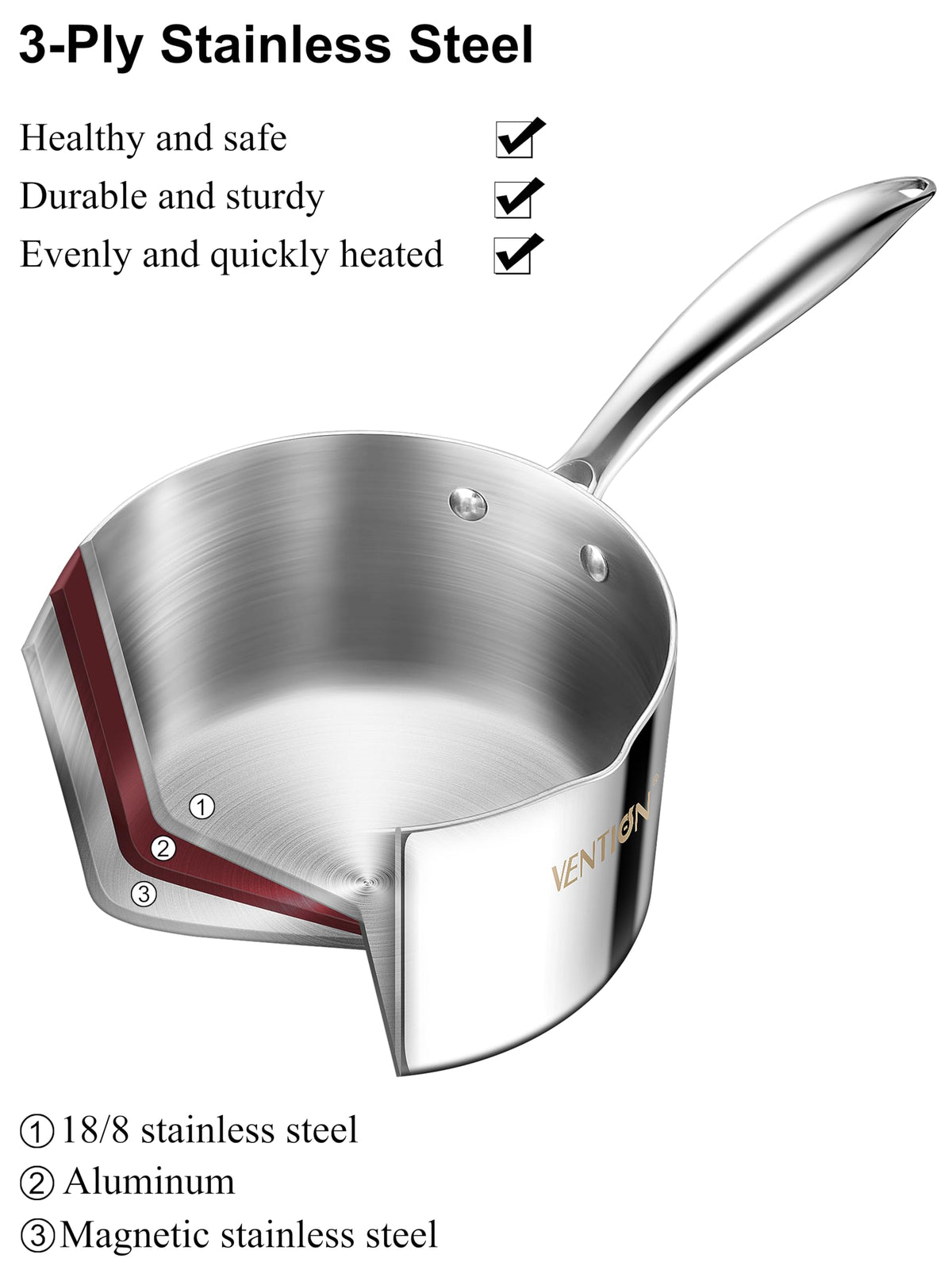 VENTION induction-compatible saucepan works on all stove tops.