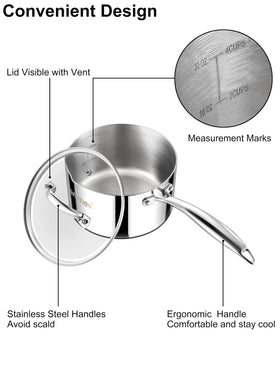 VENTION saucepan with measurement marks helps accurate recipe timing.