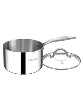 VENTION Tri-Ply saucepan with lid delivers even heating for quick meals.
