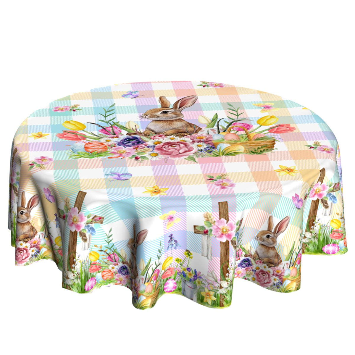 VentuCoven Easter round tablecloth 60in with butterfly watercolor motif for festive spring dining