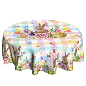 VentuCoven Easter round tablecloth 60in with butterfly watercolor motif for festive spring dining