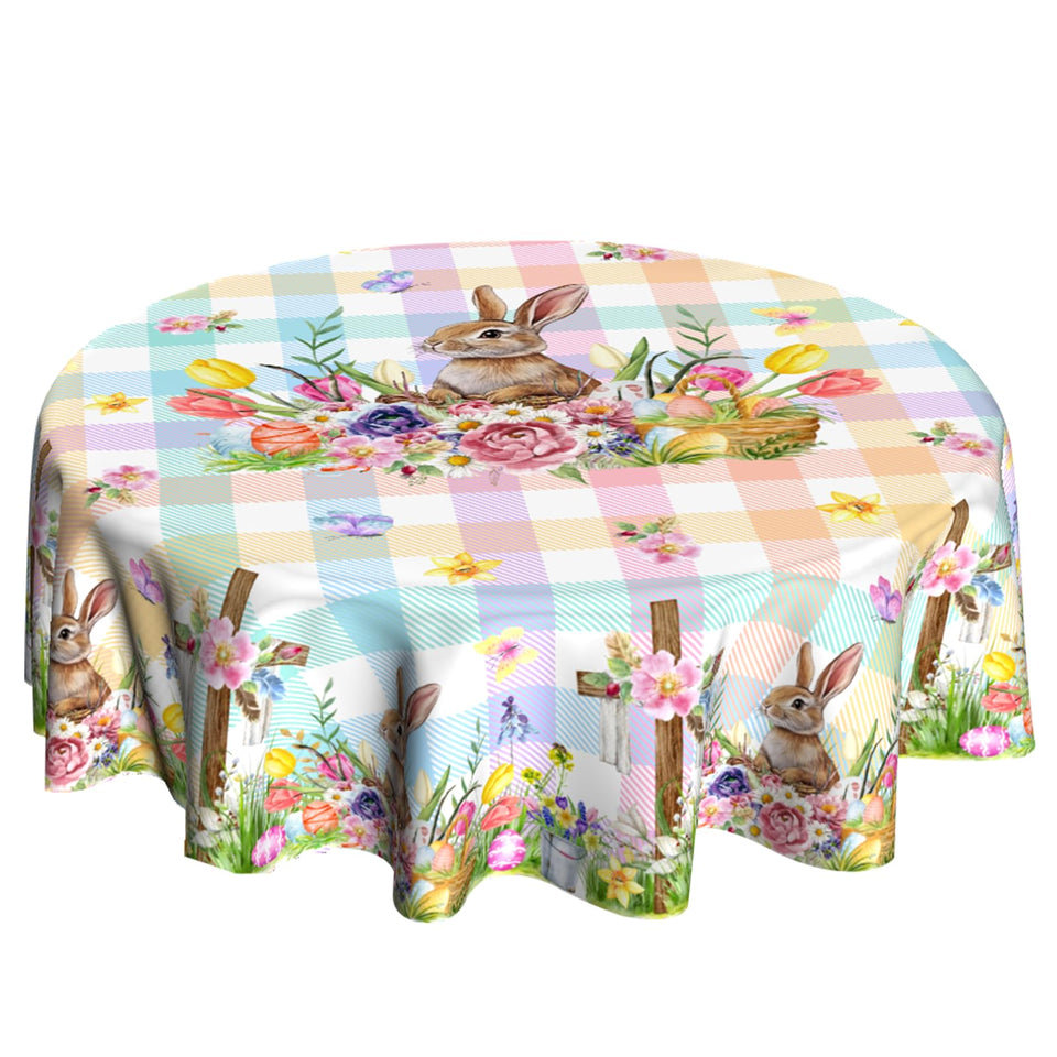 VentuCoven Easter round tablecloth 60in with butterfly watercolor motif for festive spring dining